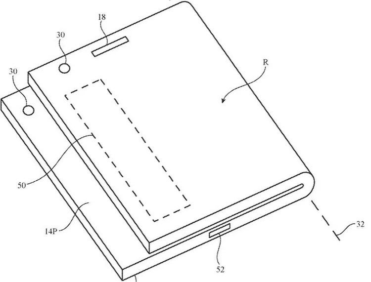 Новый патент описывает ещё один вариант складного iPhone, на этот раз с аналогом TouchBar
