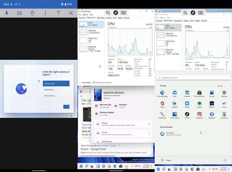 Энтузиаст запустил Windows 11 и Linux на смартфоне Pixel 6 благодаря инструментам виртуализации в Android 13