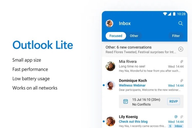 Microsoft представила облегчённый почтовый клиент Outlook Lite для Android